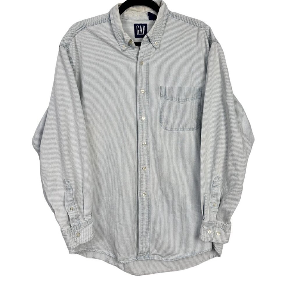 Vintage GAP Denim Blue Striped Button Down Shirt Cotton Large